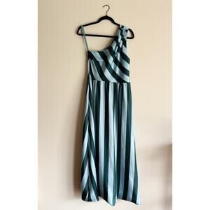 Abbey Glass Blue + Teal Stripe Mikado One Shoulder Caroline Gown Small Event